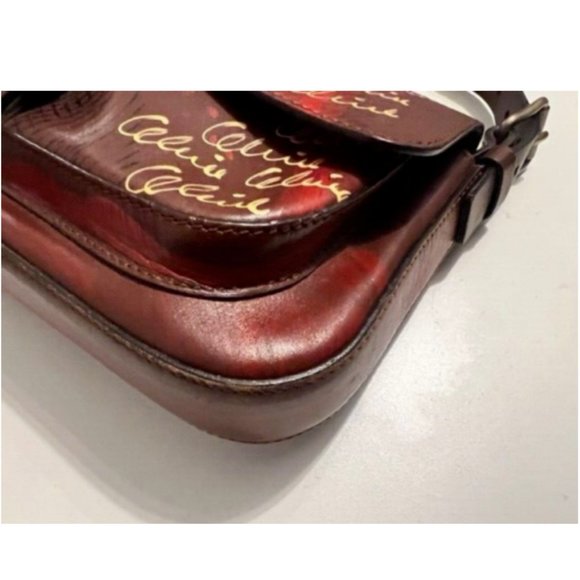 AUTHENTIC CELINE Hand Painted Shoulder Crossbody Bag RARE Animal Print deep red - Picture 10 of 16